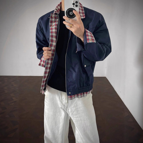 KREATE王一博沈月同款「画家」格纹哈灵顿夹克老钱千鸟格立领外套