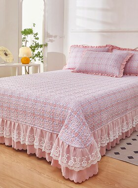 2025新款裙边款床盖单件夹棉床裙花边床罩L绗缝床单三件套四季通