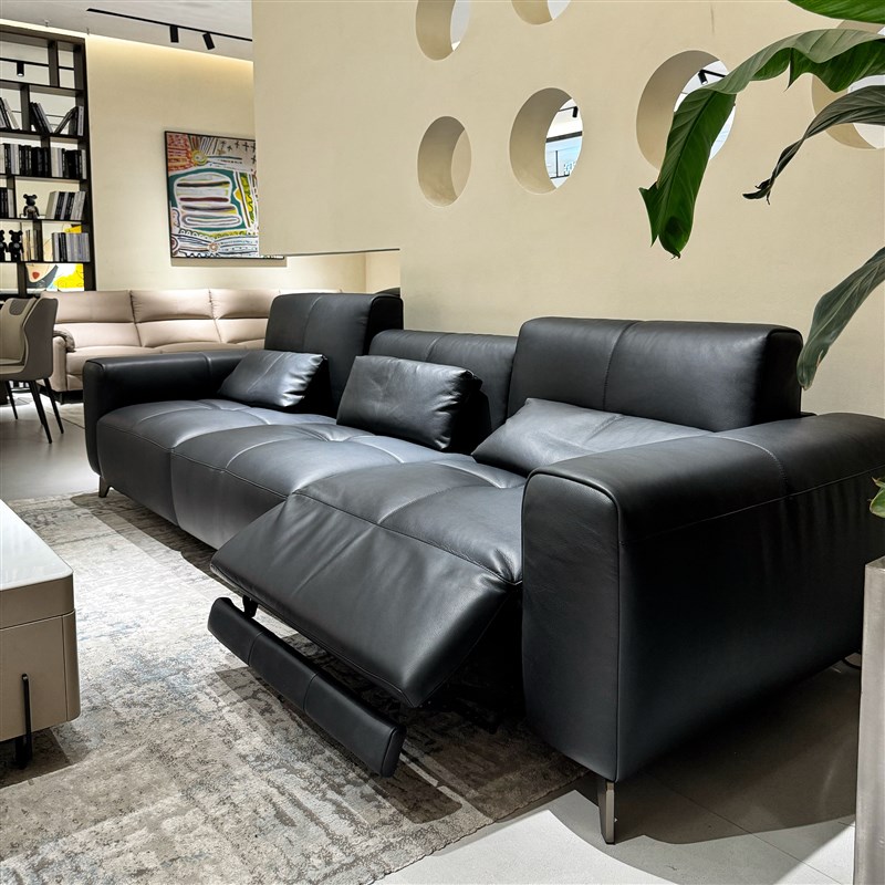 现代简约多功能头层牛皮真皮沙发零靠墙小户O型黑骑士升降直排沙