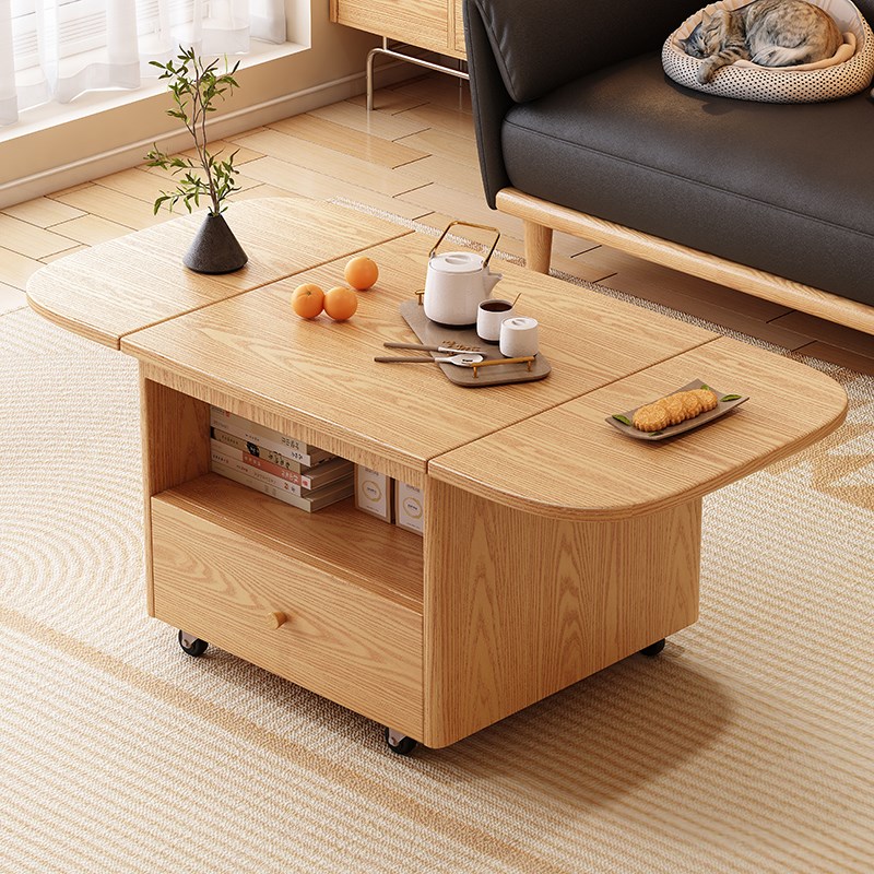 实木折叠茶几餐桌两用客厅t沙发边几家用小户型伸缩简约茶桌可移