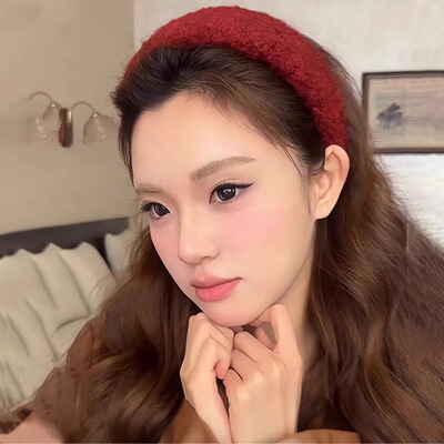 秋冬红色毛绒海绵宽边发箍