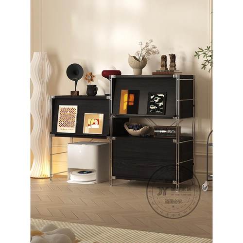 黑色置物架包豪斯风储物架家用扫地机器人收纳柜子客厅落地咖啡柜