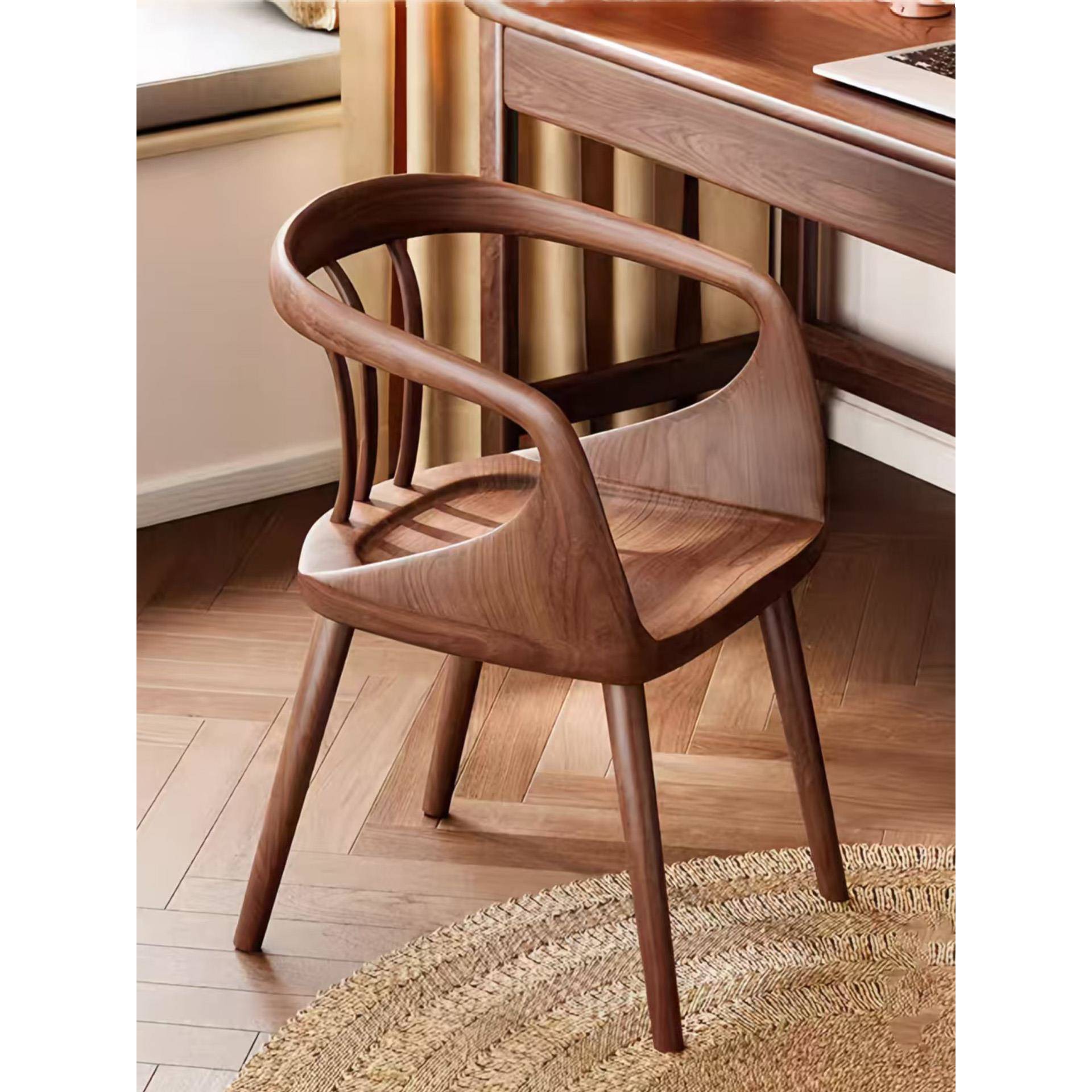 覆古Normcore实木餐椅家靠背客厅茶室喝茶谈判禅意休闲中世纪扶手