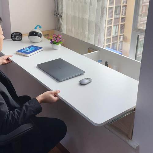 新型飘窗书桌改造抽拉式台面定制储物柜卧室儿童飘窗桌伸缩可锁定