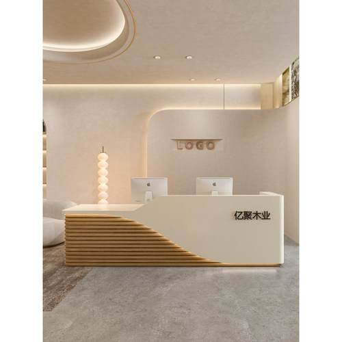 弧形公司酒店前台接待台美容院服装店烤漆收银台新中式吧台桌柜台