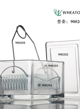 进口Wheaton 900200染色皿玻璃染色缸整套可放20片载玻片含架盖子
