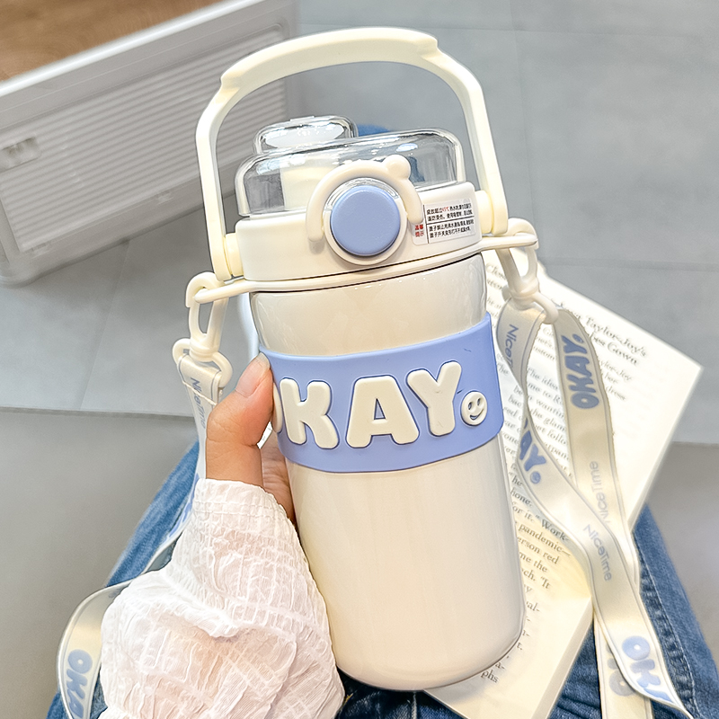 保温杯女2d024新款316不锈钢杯子女生高颜值网红双饮吸管水杯便携