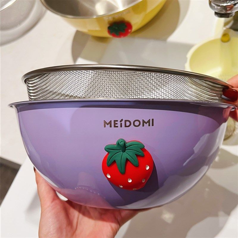 奶油风沥水篮不锈钢洗菜盆家用厨房料理拌菜洗菜和面彩色洗水果碗,餐饮具,洗菜盆/沥水篮/漏水筛,淘宝优惠券,粉丝福利购,淘宝优惠卷