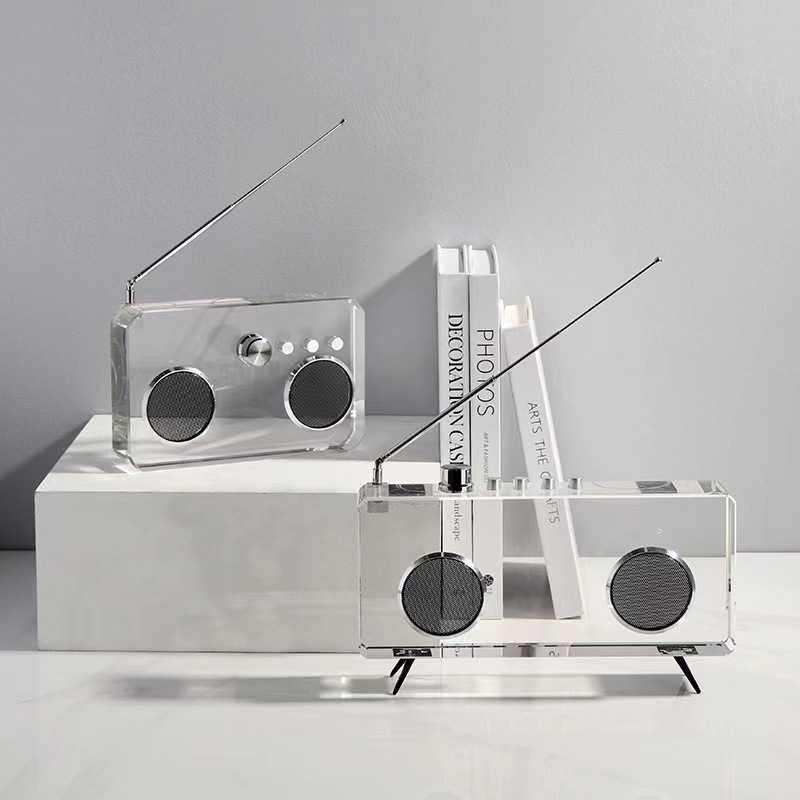 轻奢高档水晶相机留声机音乐主题桌面摆件售楼处办公室陈列装饰品