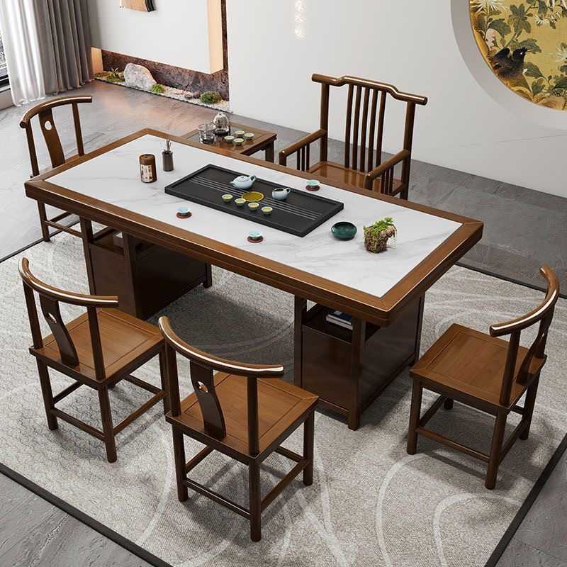 现代简约实木茶台椅轻奢岩板一整套高端茶桌中式办公一体家用茶桌