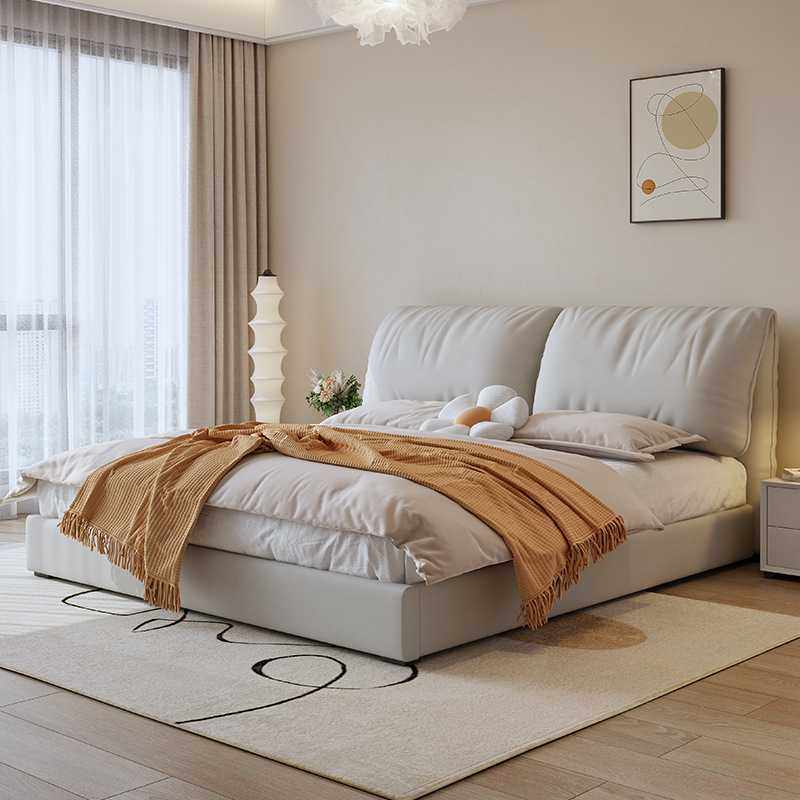 奶油风布艺床简约网红款大象耳朵科技布床软包主卧高箱储物双人床