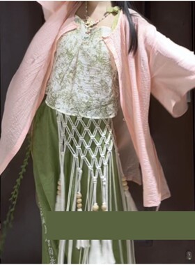 搭配圆领袍古风编织腰带腰封女波西米亚风复古百搭三角巾流苏屁帘
