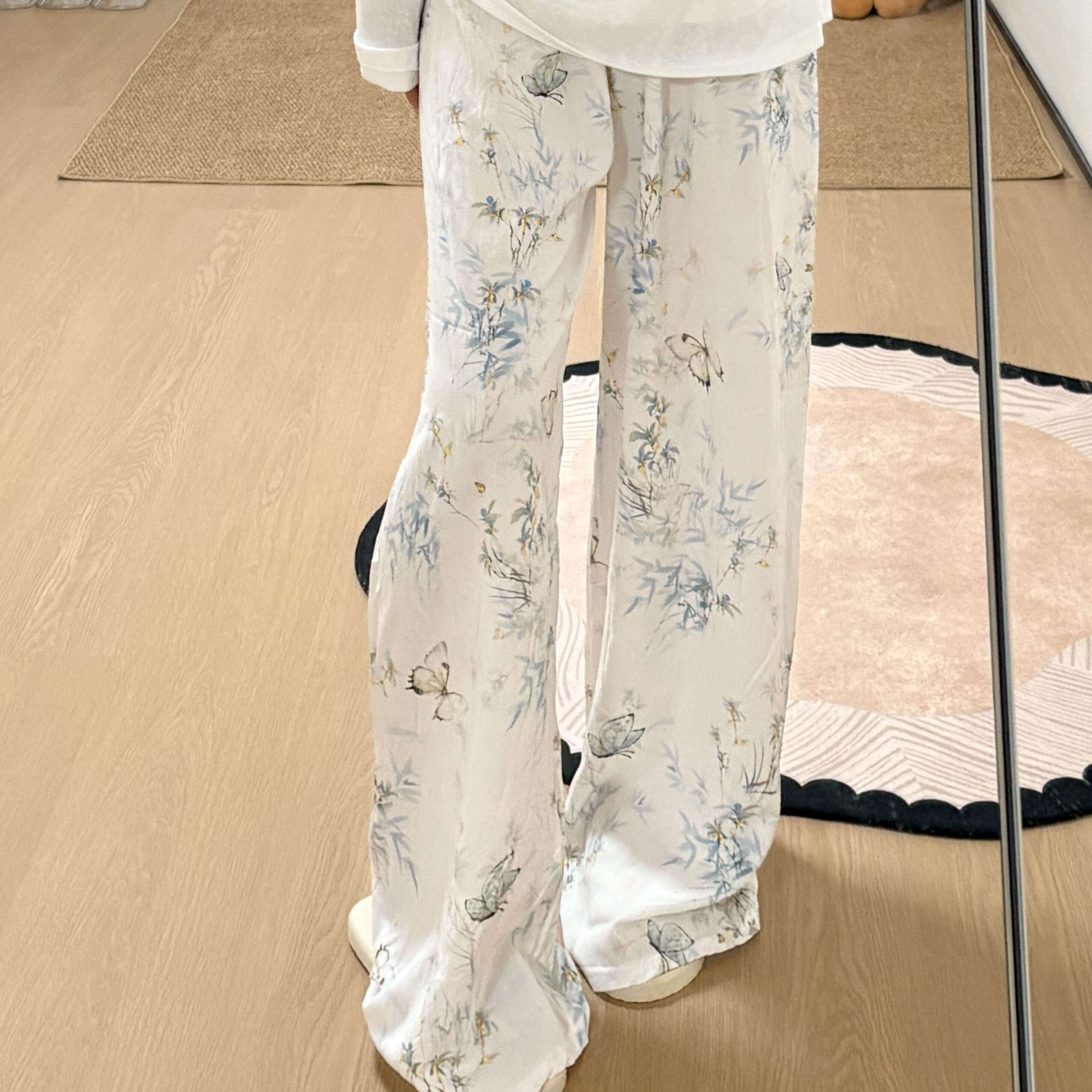 蝴蝶棉绸裤子遛弯裤夏日凉凉裤防蚊裤女成人夏季薄款空调裤舒适
