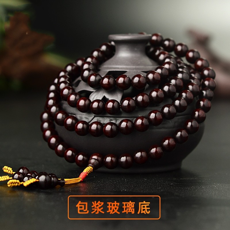 高档印度老料金星小叶紫檀手串108颗佛珠男士女款包浆檀香木手链