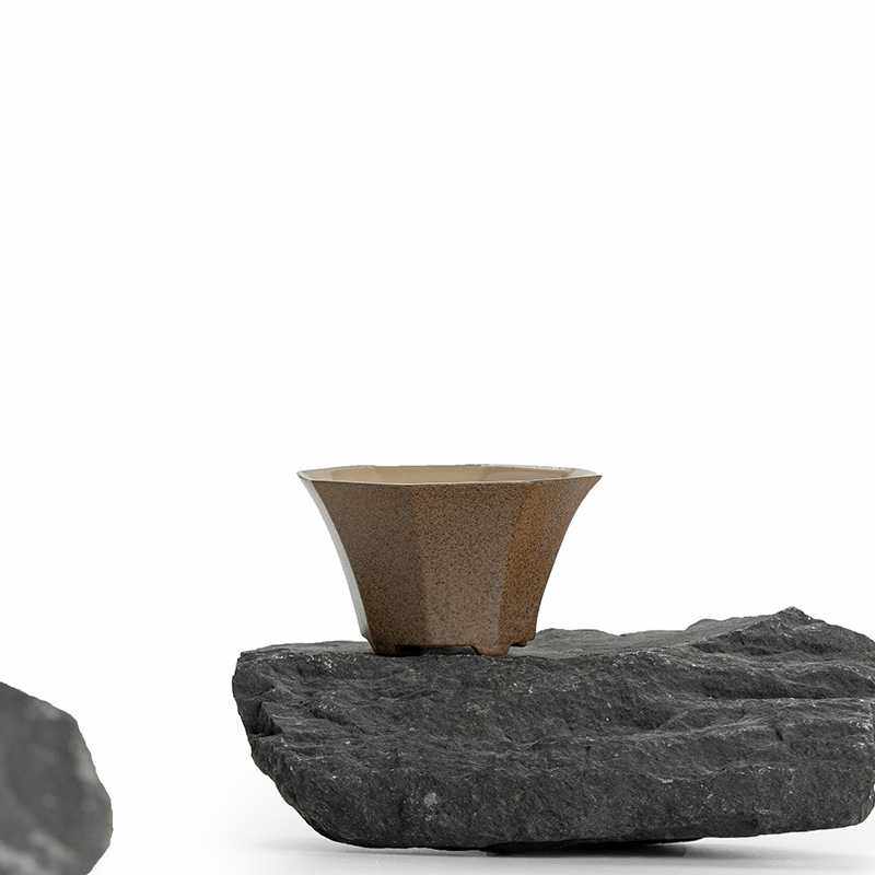 侘寂风日式仿古粗陶茶杯八方品茗杯功夫茶具小容量主人杯斗笠单杯