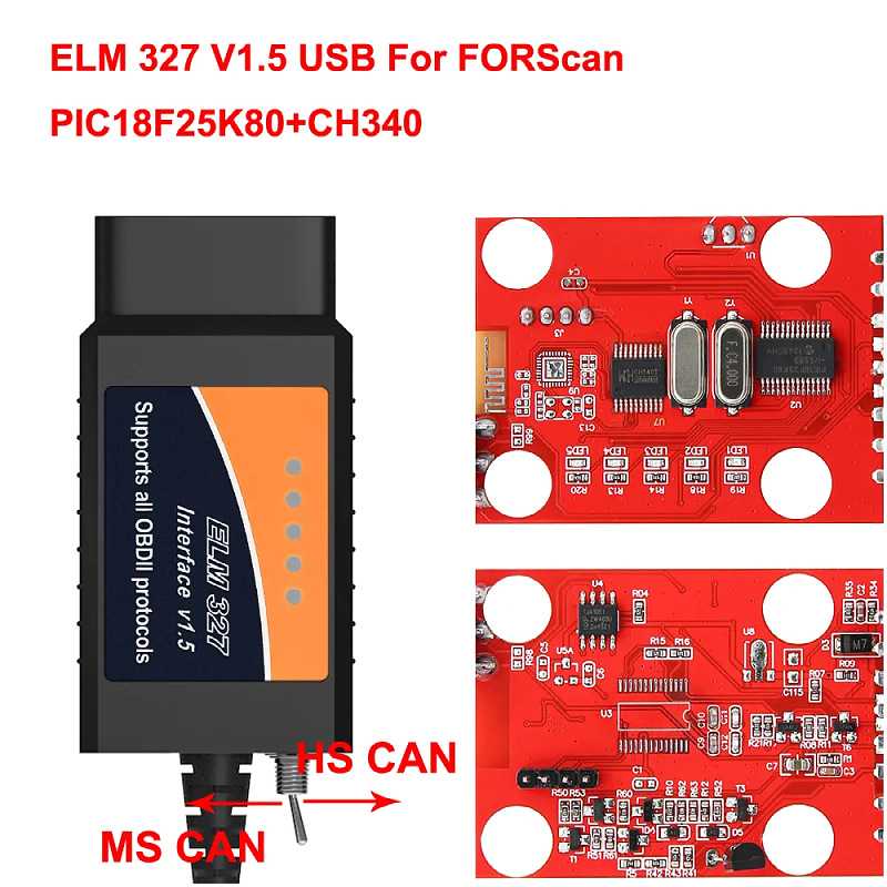 ELM327 V1.5 USB Switch PIC18F25K80  HS / MS-CAN For FORScan
