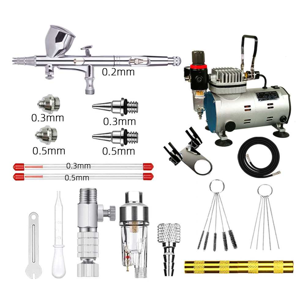 模型喷漆彩绘上色HD-180喷笔气泵套装静音迷你空压机小型活塞式