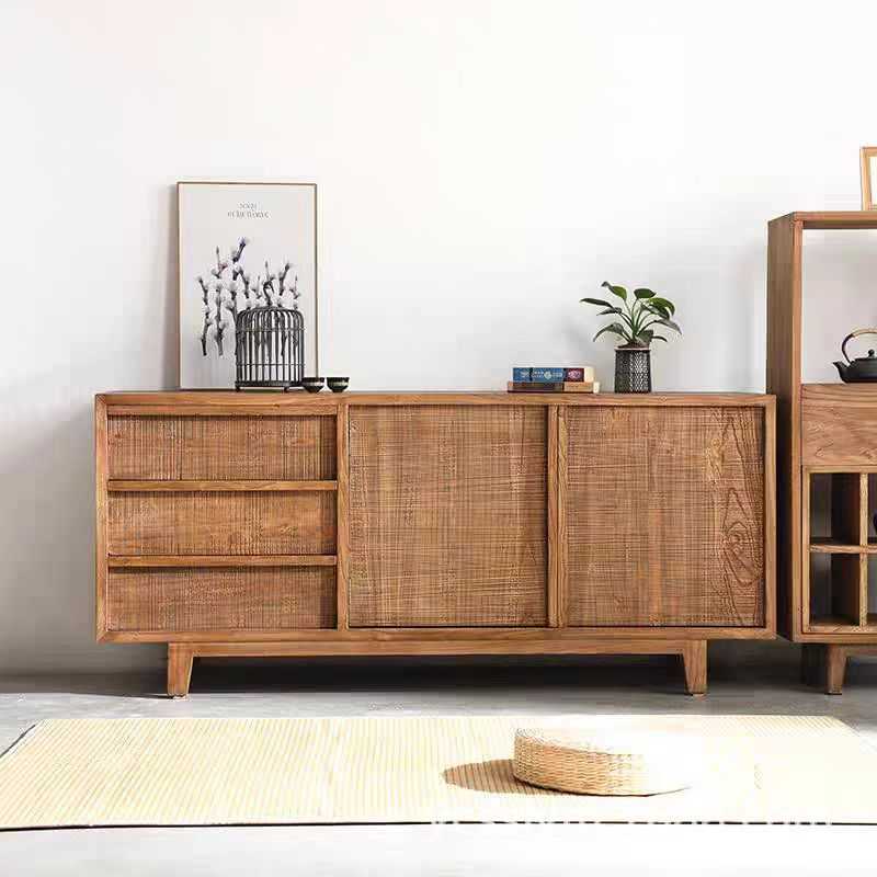 老榆木餐边柜榆木茶水柜靠墙收纳柜储物柜实木斗柜侘寂风玄关柜