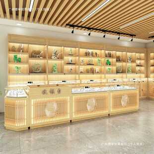 实木新中式珠宝展示柜玻璃柜台古玩瓷器茶叶展柜货架首饰品陈列柜