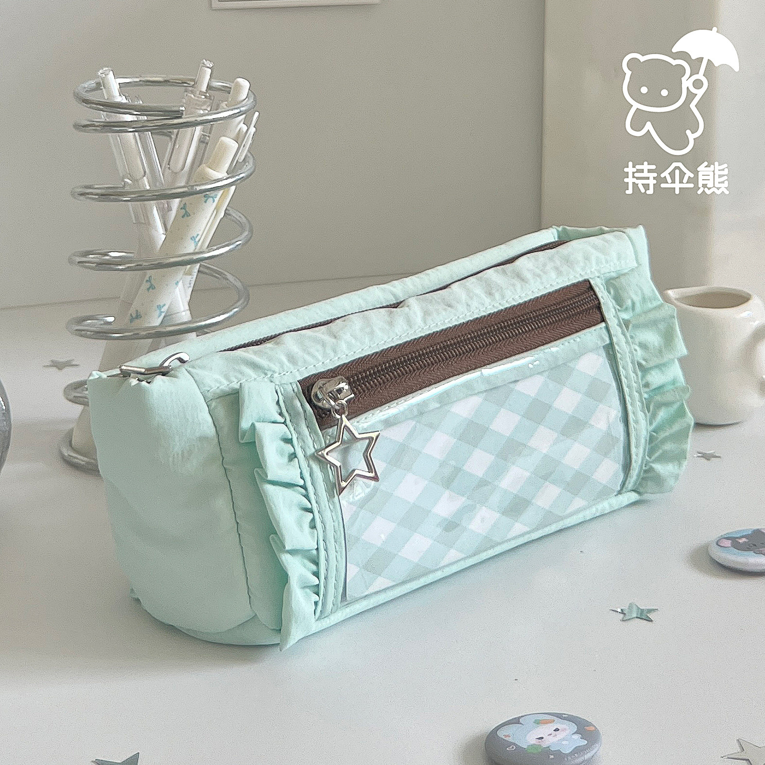 持伞熊原创笔袋女尼龙收纳高颜值大容量ins风女生文具袋痛层学生,文具电教/文化用品/商务用品,笔袋,淘宝优惠券,粉丝福利购,淘宝优惠卷