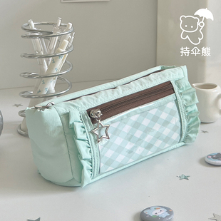持伞熊原创笔袋女尼龙收纳高颜值大容量ins风女生文具袋痛层学生
