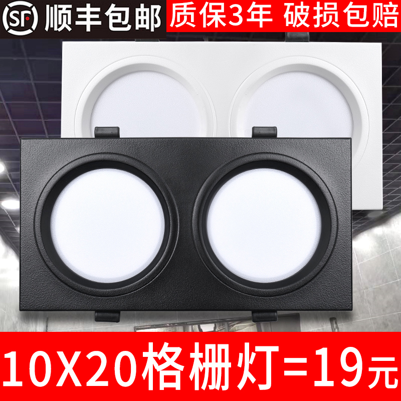 LED双头筒灯10x20格栅灯长方形射灯嵌入式天花灯双排吊顶黑斗胆灯