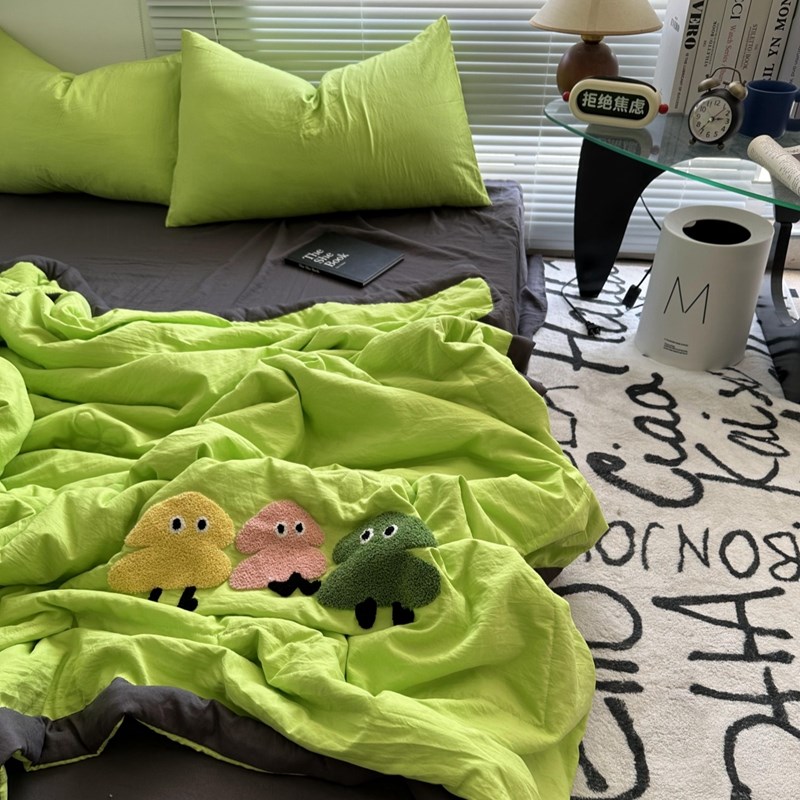 韩系多巴胺小树毛巾绣夏凉被四件套夏季空调被可水洗夏被薄被子
