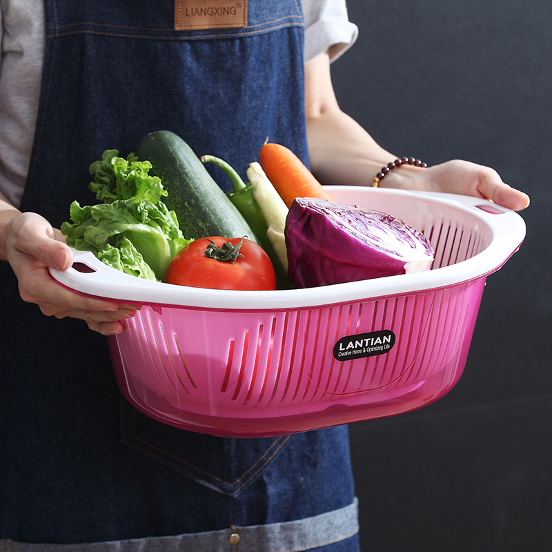 创意双层带盖塑料洗菜篮厨房沥水篮家用多功能果盘洗菜盆水果篮子