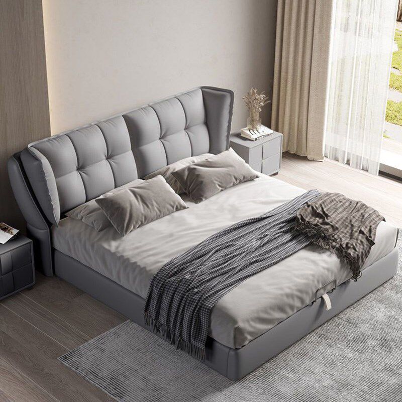 真皮床现代简约意式极简双人主卧大床轻奢高端大气软包可储物婚床