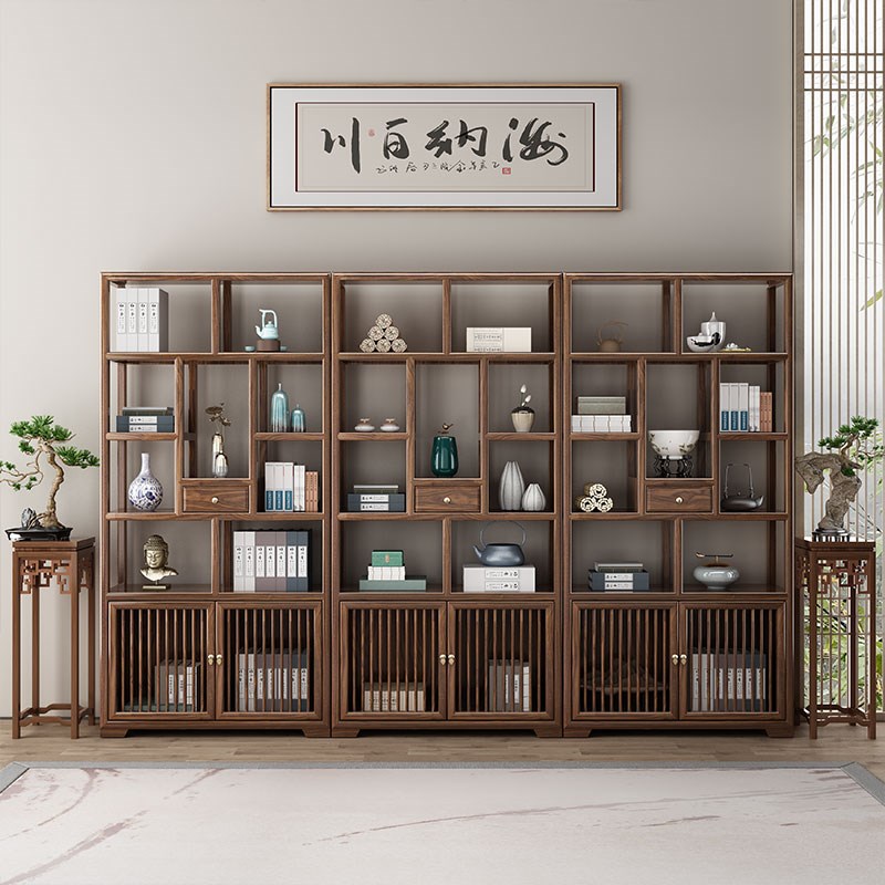 南榆木博古架多宝阁新中式仿古客厅古董架菠萝格展示茶具摆件柜子