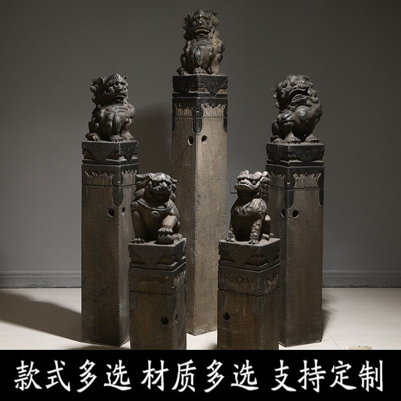 拴马桩石狮子麒麟貔貅金蟾青石仿古石柱子栓马石室内庭院装饰摆件