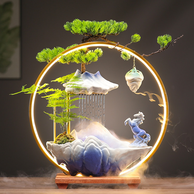 创意流水摆件循环水盆景桌面喷泉假山水系景观室内新中式国风装饰