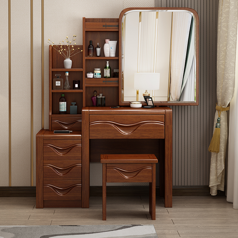 胡桃木梳妆台现代简约家用卧室化妆台收纳柜一体化桌子全实木家具