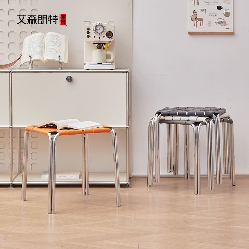 艾森朗特凳子可叠放家用矮凳马鞍皮餐凳小板凳轻奢铁艺方凳餐厅凳