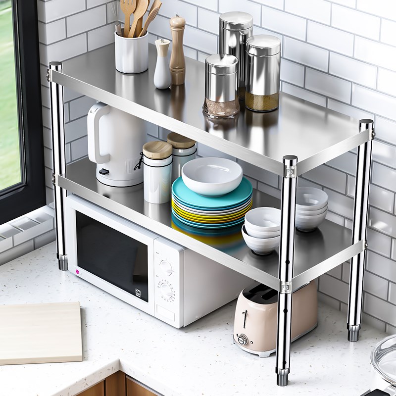 双层不锈钢架厨房不锈钢置物架2层灶台二层台面收纳微波炉两层架