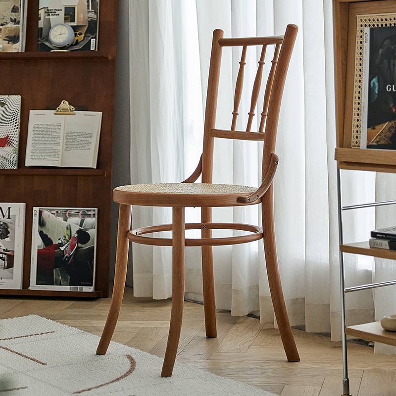 mokamokaTON378椅子复古藤编餐椅实木靠背家用欧式椅设计师ins风