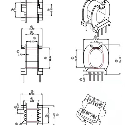快充变压器ATQ18磁芯骨架 PC95材质加ATQ18骨架卧式4+4 针电木材