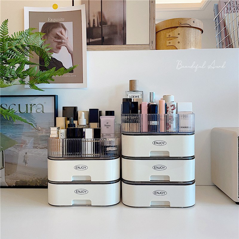 桌面化妆品收纳盒高级感多层抽屉式化妆台口红护肤品整理置物架