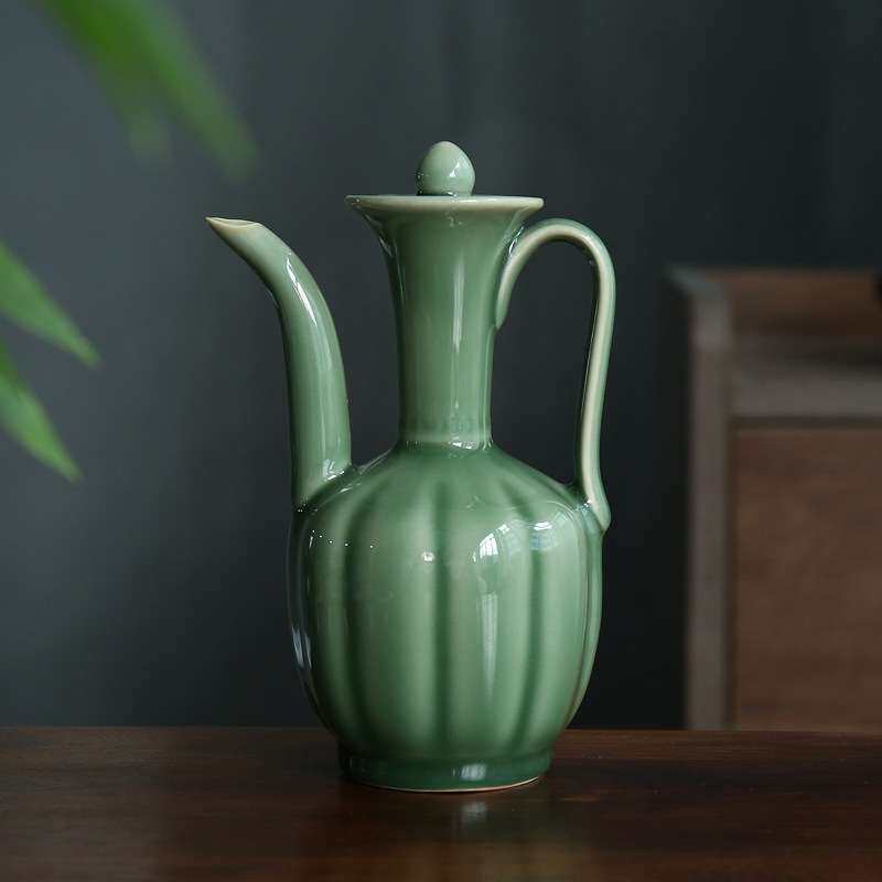 越窑仿宋陶瓷酒壶执壶宋代点茶汤瓶中式茶壶茶具家用酒壶醒酒器