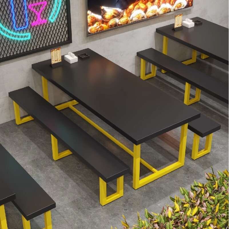 火锅店奶茶店桌椅组合商用烧烤食堂酒吧实木餐桌长条凳饭店长桌子