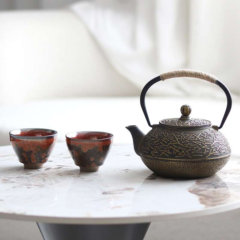 中式铸铁复古茶壶茶具茶杯工艺品摆设酒店售楼处茶室艺术软装饰品