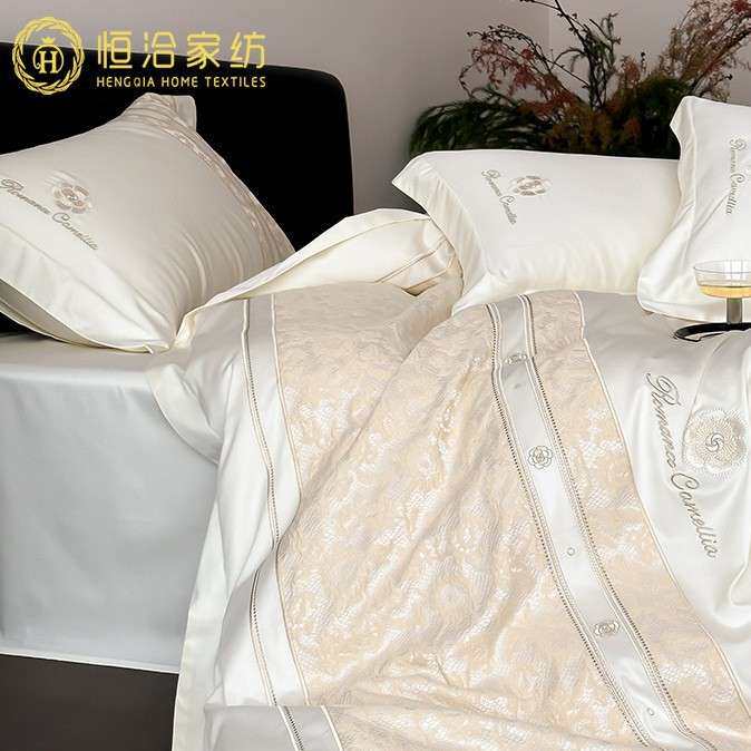 高端少女心全棉长绒棉四件套蕾丝花卉刺绣纯棉被套床上用品白粉色