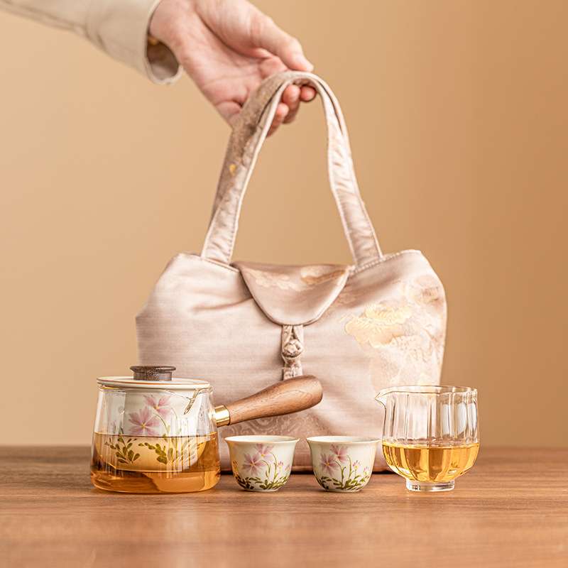 手绘小雏菊侧把壶茶具套装户外旅行茶具便携式随身功夫泡茶杯套装