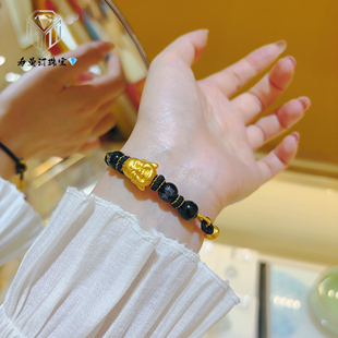 希曼汀珠宝999足金佛头黄金手链情侣本命年慈祥佛首转运珠小金佛