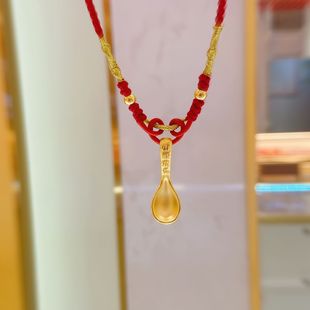宝宝黄金吊坠金勺子足金999婴儿金汤匙龙年满月金饰周岁项链挂坠