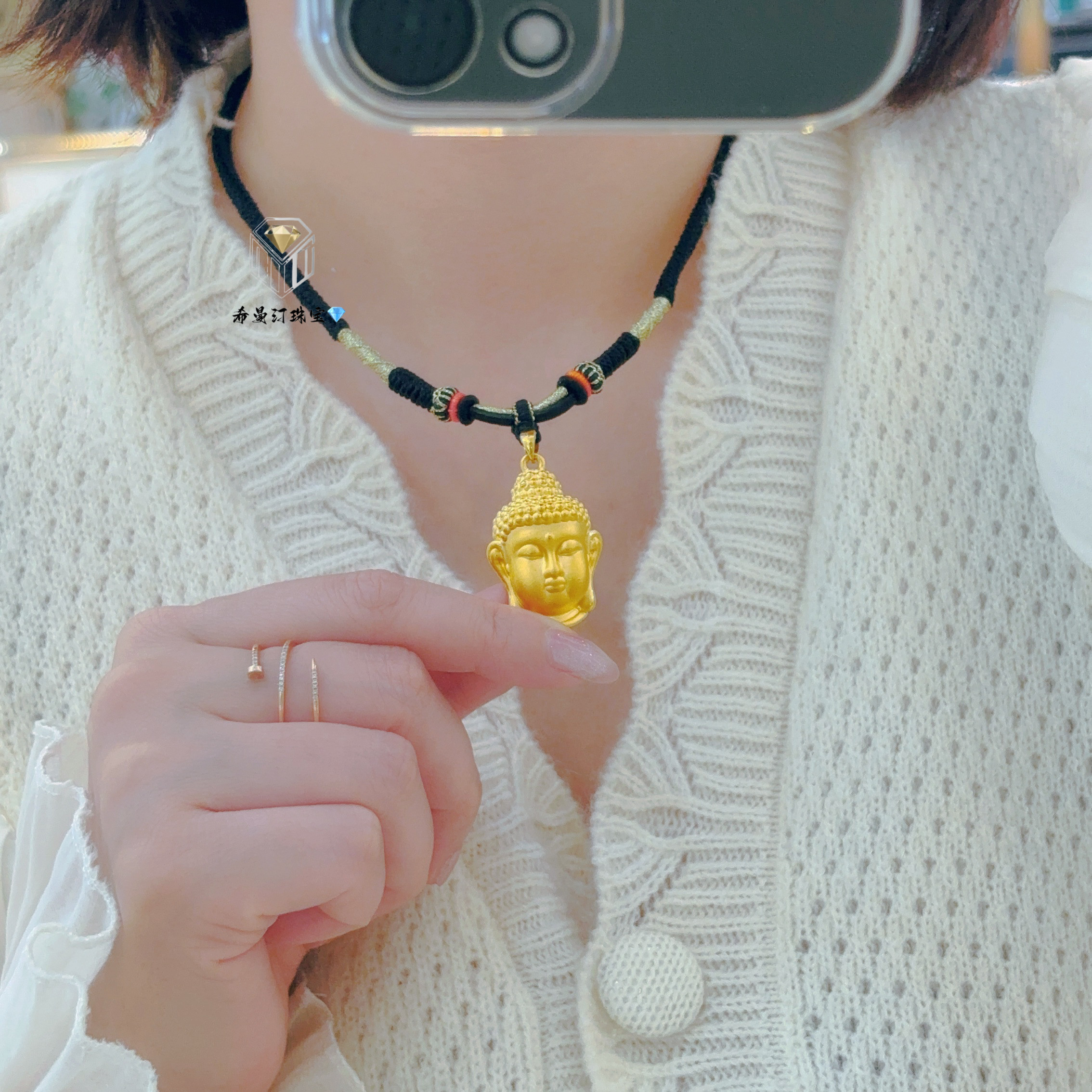 希曼汀999足金佛头吊坠黄金项链女如来佛祖新款情人节礼物送女友