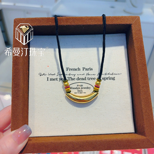 希曼汀999足金新款微笑项链月牙亮面黄金弯管吊坠送女朋友礼物