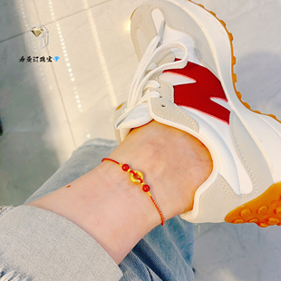 希曼汀999足金平安扣手链黄金情侣款金珠编织好运手环生日送女友