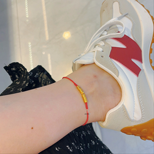 希曼汀足金999古法小金圈隔片隔珠编织脚链黄金小珠子盘缠实心女