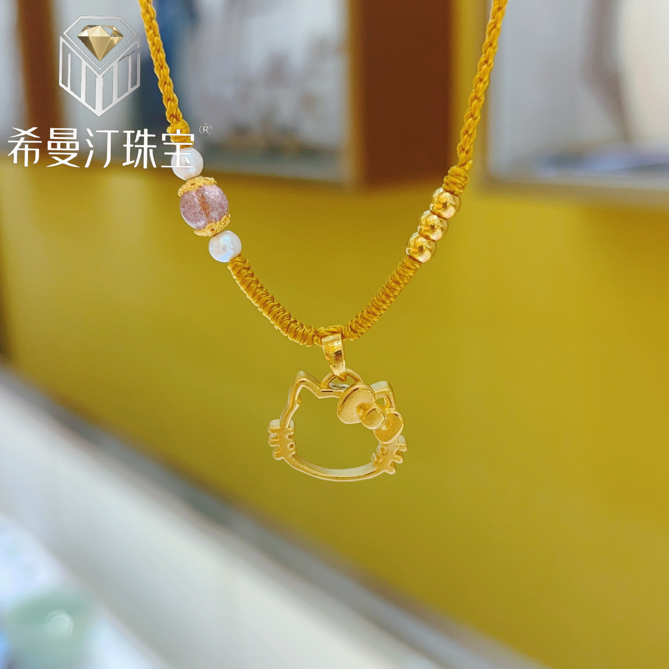 足金999大镂空hello kitty吊坠纯金项链黄金凯蒂猫送女友礼物